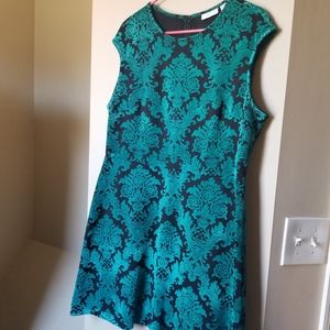 NY & Co Dress with Green Velvet Filigree Detail